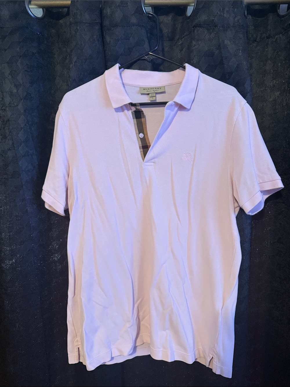 Burberry Light Pink Men's Polo with Signature Check Placket
